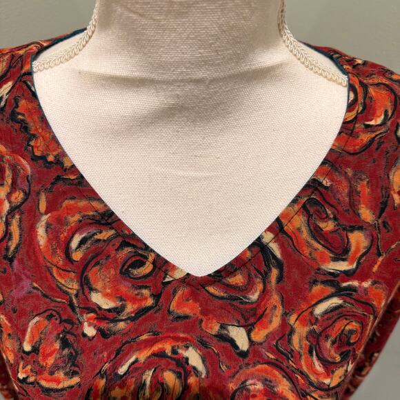 Carol Little Vintage Rayon Popover Top Abstract Floral L - Picture 2 of 6